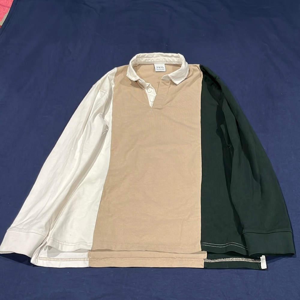 Zara Tri-Colored Collared Long Sleeve Shirt